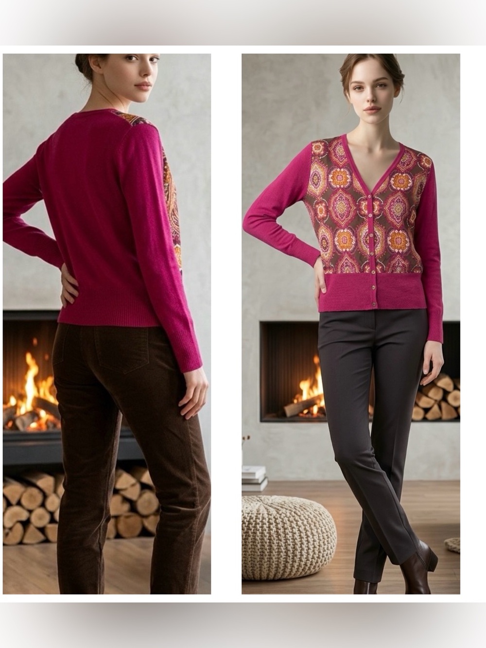 Talbots Women Petite V neck buttoned Silk Merino Wool Knit Cardigan Vintage
